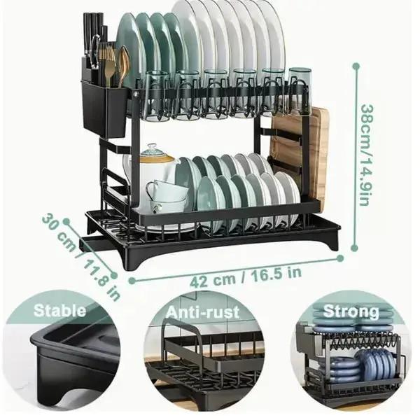 Large Capacity 2-Tier Dish Drying Rack with Rotatable Drain Board - SS Creative Holdings