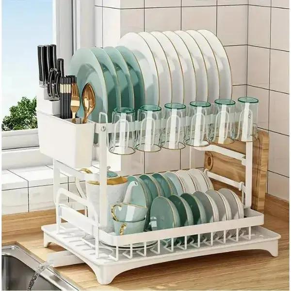 Large Capacity 2-Tier Dish Drying Rack with Rotatable Drain Board - SS Creative Holdings