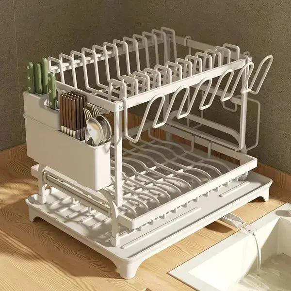 Large Capacity 2-Tier Dish Drying Rack with Rotatable Drain Board - SS Creative Holdings