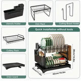 Large Capacity 2-Tier Dish Drying Rack with Rotatable Drain Board - SS Creative Holdings