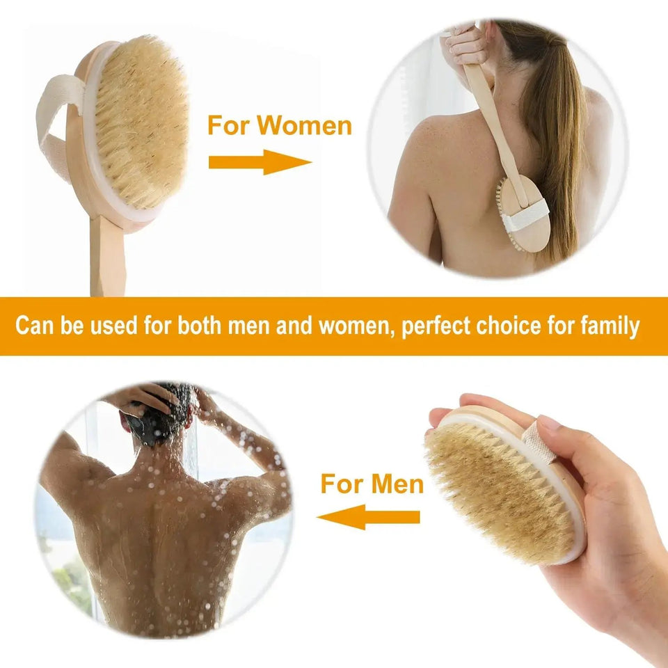 Luxury 15" Long Handle Bath Brush Wooden Bath & Body Scrubber – Detachable Exfoliating Shower Brush for Deep Cleansing & Detox - SS Creative Holdings