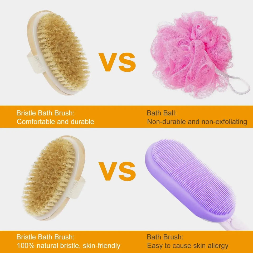 Luxury 15" Long Handle Bath Brush Wooden Bath & Body Scrubber – Detachable Exfoliating Shower Brush for Deep Cleansing & Detox - SS Creative Holdings