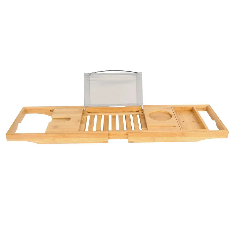 Luxury Extendable Bamboo Bathtub Caddy Tray – Spa Organizer with Tablet, Phone & Wine Glass Holders - SS Creative Holdings