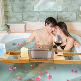 Luxury Extendable Bamboo Bathtub Caddy Tray – Spa Organizer with Tablet, Phone & Wine Glass Holders - SS Creative Holdings