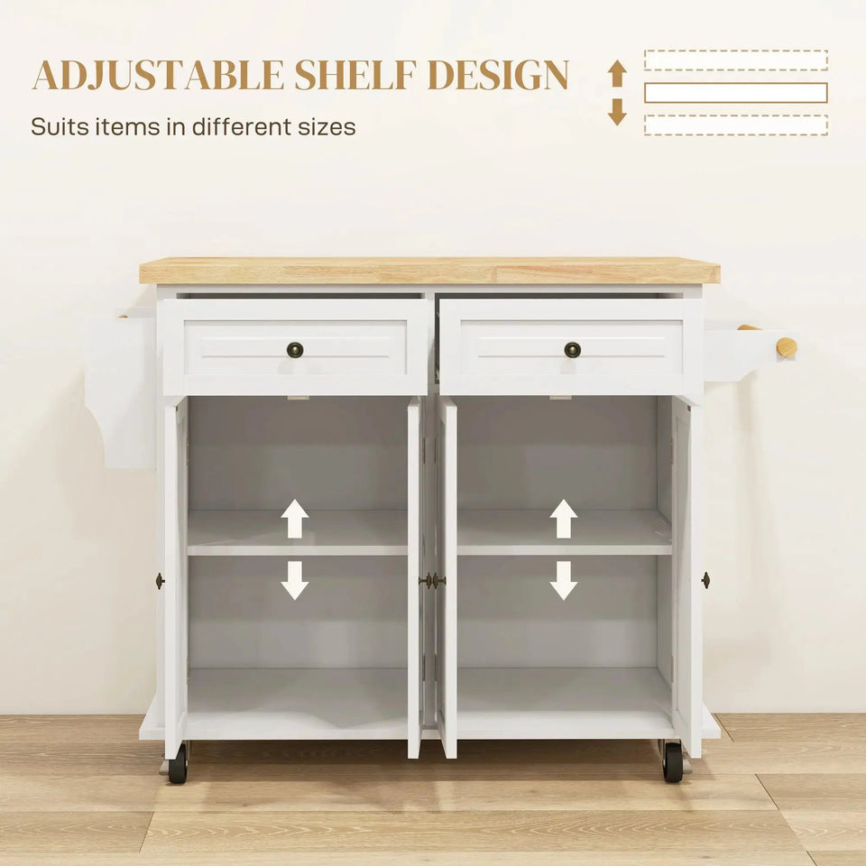 Mobile Kitchen Island with Rubberwood Top – Spacious Storage Cart in Cream White - SS Creative Holdings