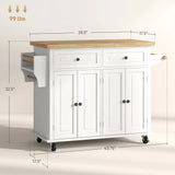 Mobile Kitchen Island with Rubberwood Top – Spacious Storage Cart in Cream White - SS Creative Holdings