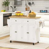 Mobile Kitchen Island with Rubberwood Top – Spacious Storage Cart in Cream White - SS Creative Holdings