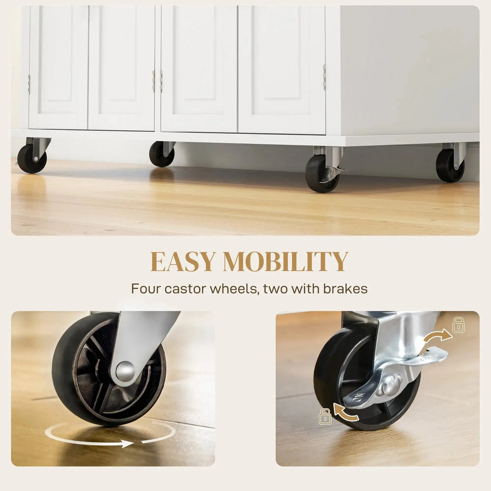 Mobile Kitchen Island with Rubberwood Top – Spacious Storage Cart in Cream White - SS Creative Holdings
