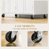 Mobile Kitchen Island with Rubberwood Top – Spacious Storage Cart in Cream White - SS Creative Holdings