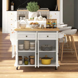 Mobile Kitchen Island with Rubberwood Top – Spacious Storage Cart in Cream White - SS Creative Holdings