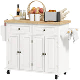 Mobile Kitchen Island with Rubberwood Top – Spacious Storage Cart in Cream White - SS Creative Holdings