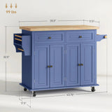 Mobile Kitchen Island with Rubberwood Top – Spacious Storage Cart in Navy Blue - SS Creative Holdings
