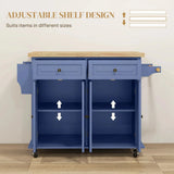 Mobile Kitchen Island with Rubberwood Top – Spacious Storage Cart in Navy Blue - SS Creative Holdings