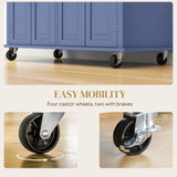Mobile Kitchen Island with Rubberwood Top – Spacious Storage Cart in Navy Blue - SS Creative Holdings