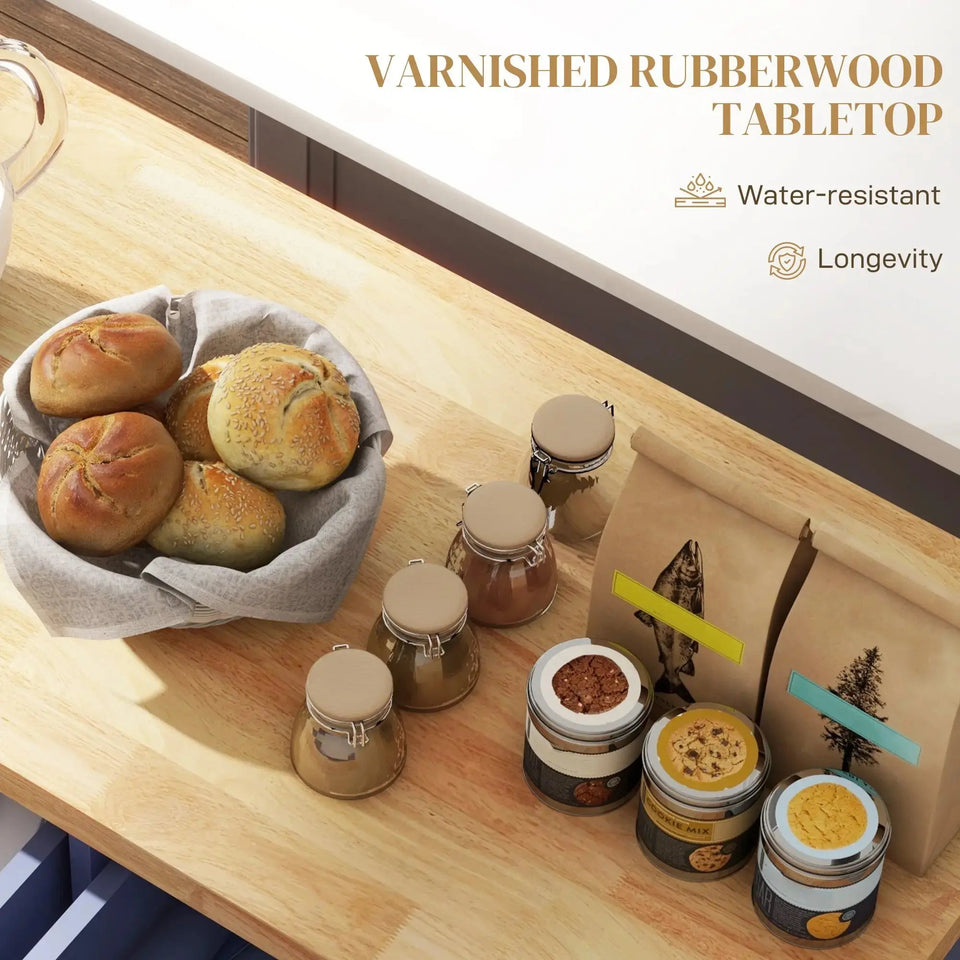 Mobile Kitchen Island with Rubberwood Top – Spacious Storage Cart in Navy Blue - SS Creative Holdings