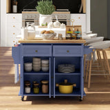 Mobile Kitchen Island with Rubberwood Top – Spacious Storage Cart in Navy Blue - SS Creative Holdings