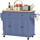 Mobile Kitchen Island with Rubberwood Top – Spacious Storage Cart in Navy Blue - SS Creative Holdings