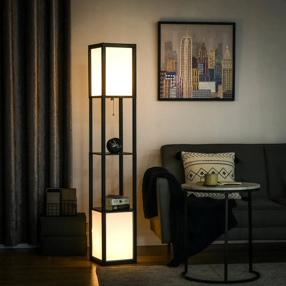 Modern Shelf Floor Lamp with Dual Ambient Light  & Storage Shelves - SS Creative Holdings