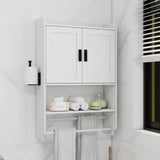 Multi-Functional Bathroom Wall Cabinet – White Storage Organizer with Adjustable Shelf, Towel Bar & Paper Holder - SS Creative Holdings