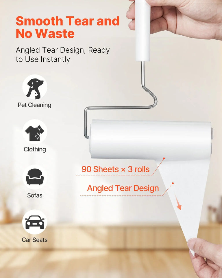 Pet Hair Lint Roller Set, 3 Pack Large Sticky Pet Hair Remover with 270 Sheets and Storage Cover - SS Creative Holdings