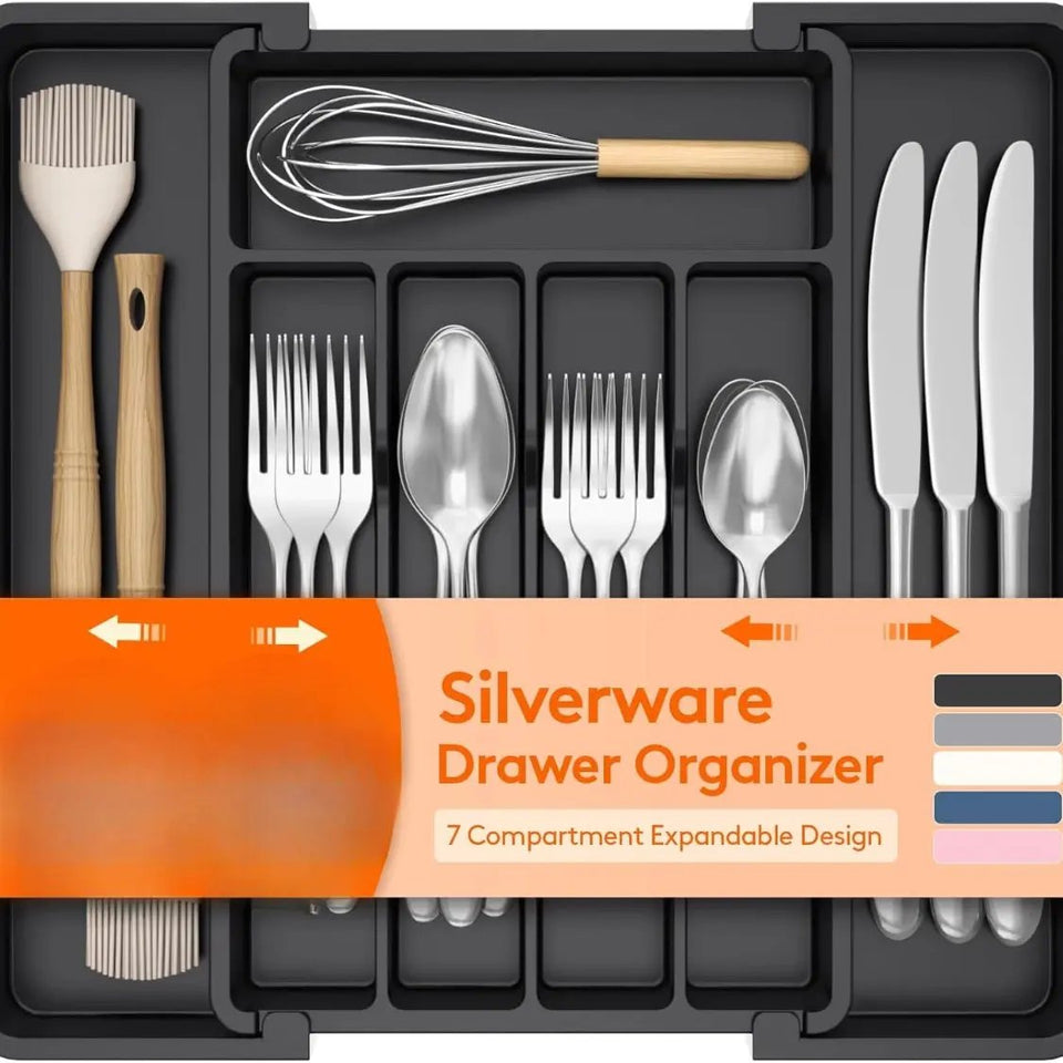Premium Expandable Kitchen Drawer Organizer – Adjustable Utensil & Silverware Tray for a Clutter-Free Home. - SS Creative Holdings