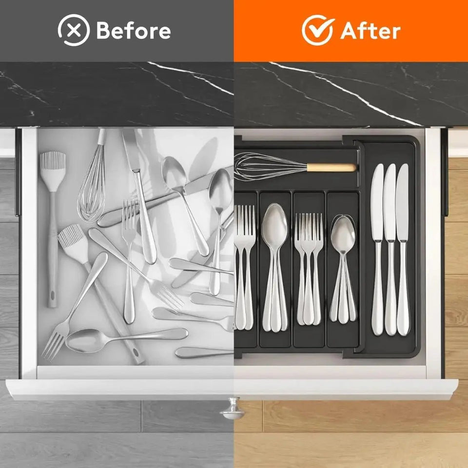 Premium Expandable Kitchen Drawer Organizer – Adjustable Utensil & Silverware Tray for a Clutter-Free Home. - SS Creative Holdings