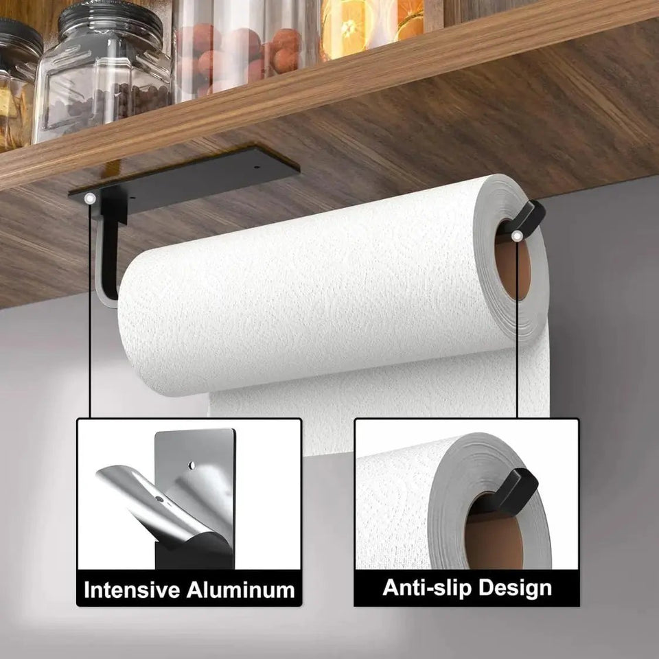 Premium Matte Black Under-Cabinet Paper Towel Holder – Space-Saving Kitchen Organizer. - SS Creative Holdings