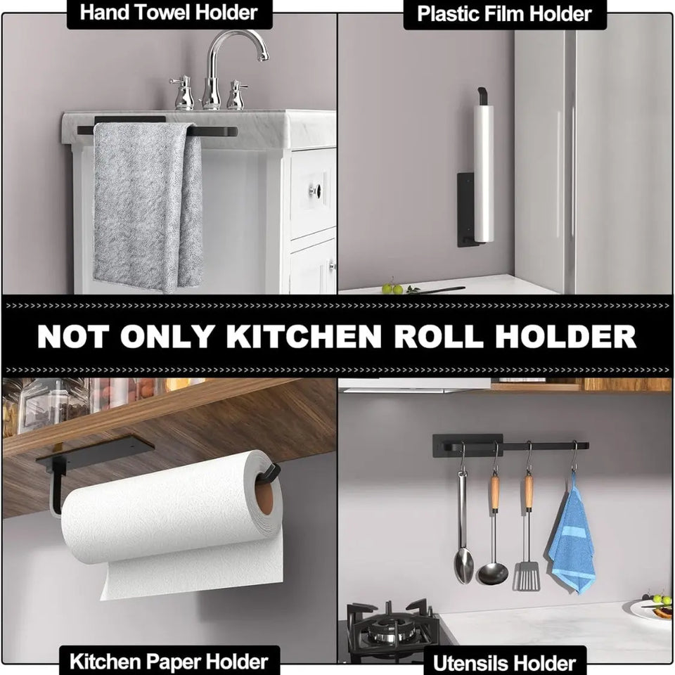 Premium Matte Black Under-Cabinet Paper Towel Holder – Space-Saving Kitchen Organizer. - SS Creative Holdings