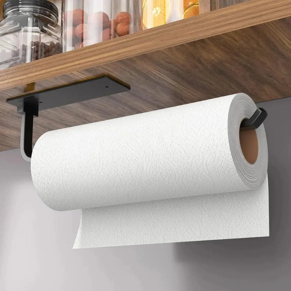 Premium Matte Black Under-Cabinet Paper Towel Holder – Space-Saving Kitchen Organizer. - SS Creative Holdings