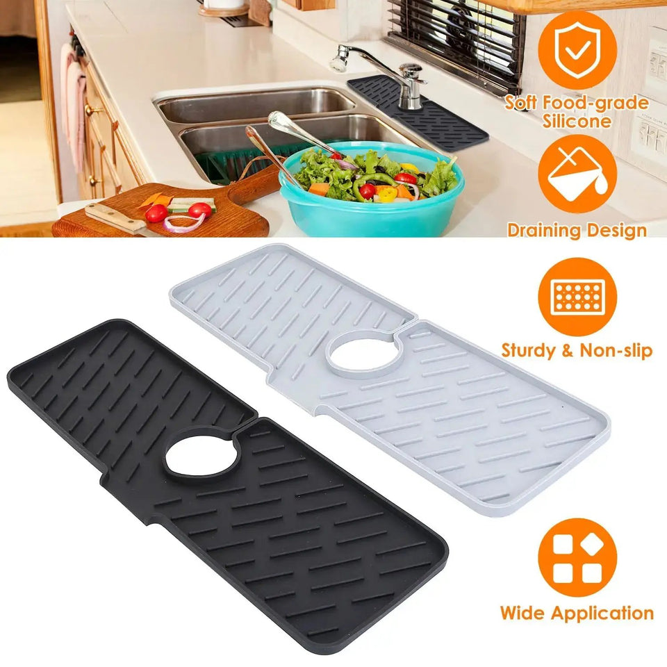 Premium Silicone Kitchen Sink Faucet Splash Guard & Drain Mat – Keeps Countertops Dry & Clean - SS Creative Holdings