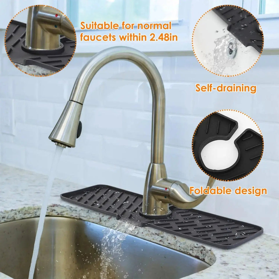 Premium Silicone Kitchen Sink Faucet Splash Guard & Drain Mat – Keeps Countertops Dry & Clean - SS Creative Holdings