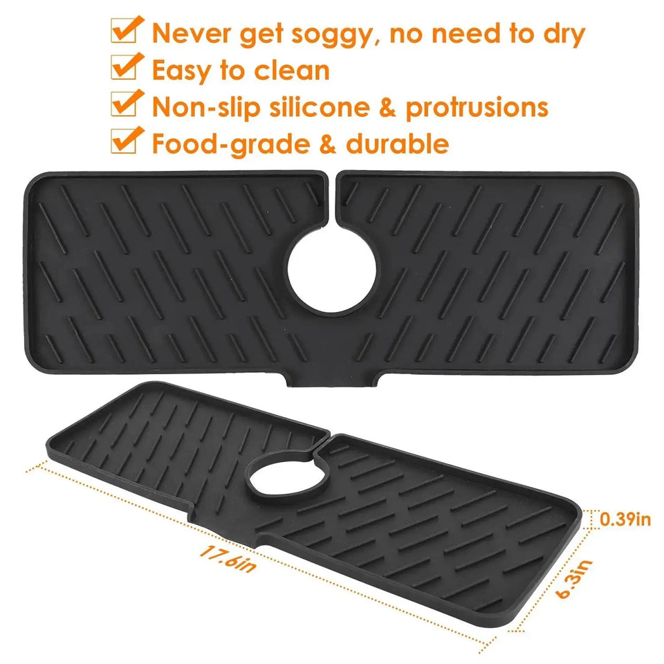 Premium Silicone Kitchen Sink Faucet Splash Guard & Drain Mat – Keeps Countertops Dry & Clean - SS Creative Holdings