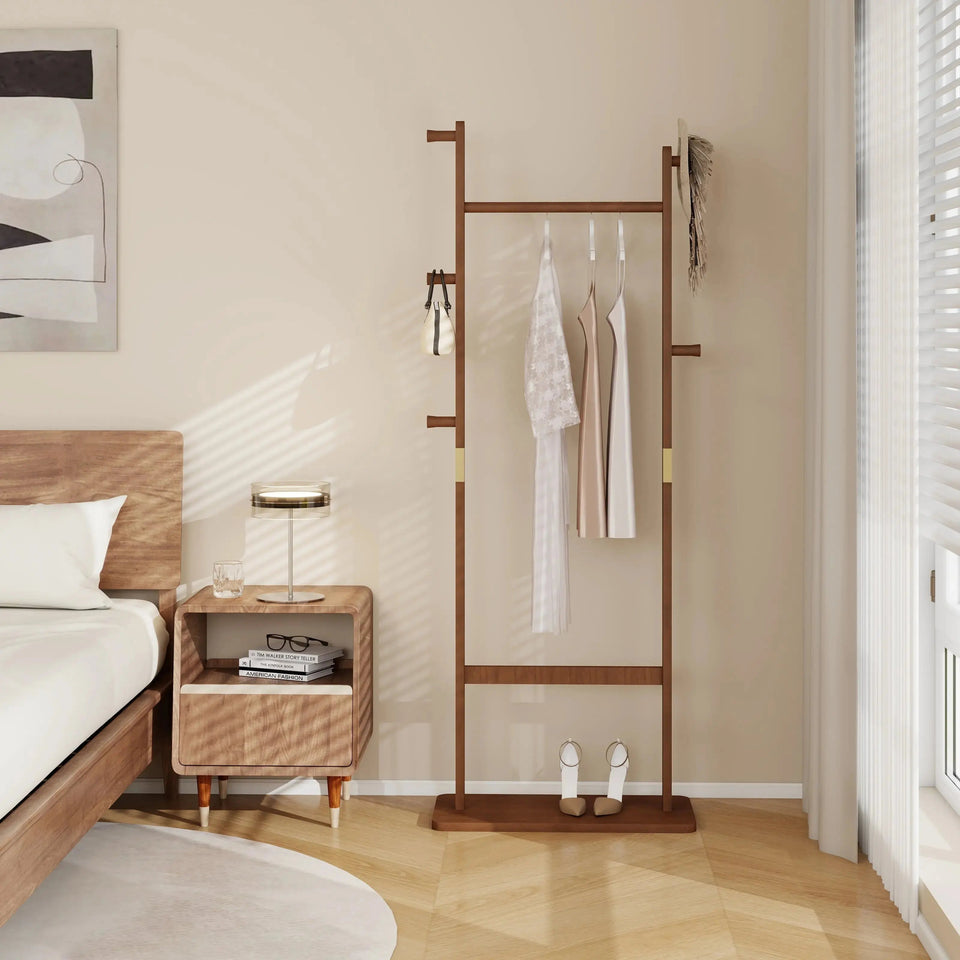 Solid Wood Minimalist Coat Rack – Freestanding Entryway Organizer with Natural Walnut Finish (71") - SS Creative Holdings