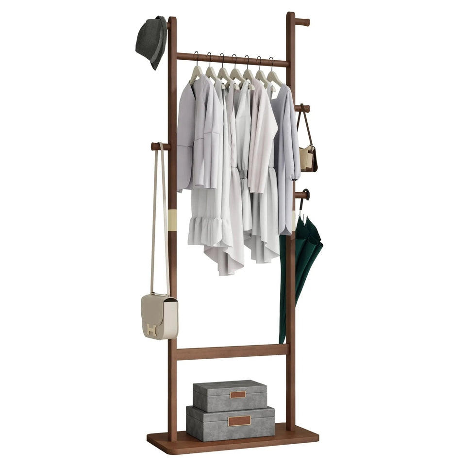 Solid Wood Minimalist Coat Rack – Freestanding Entryway Organizer with Natural Walnut Finish (71") - SS Creative Holdings