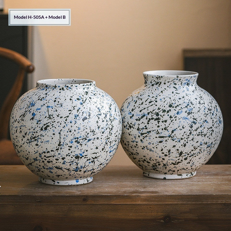 New Chinese-style Living Room Flower Arrangement Handmade Vintage Stoneware Vase Creative Design