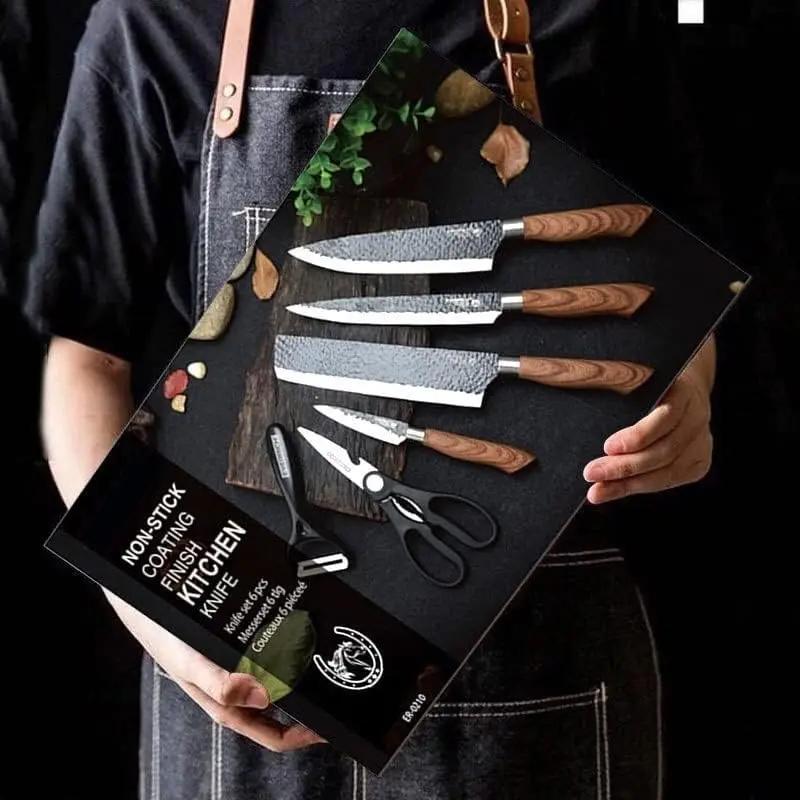 6 PCS Kitchen Knife Sets, Steel Kitchen Knives Set Tools Forged Kitchen Knife Scissors Ceramic Peeler Chef Slicer Knife Gift Case - SS Creative Holdings