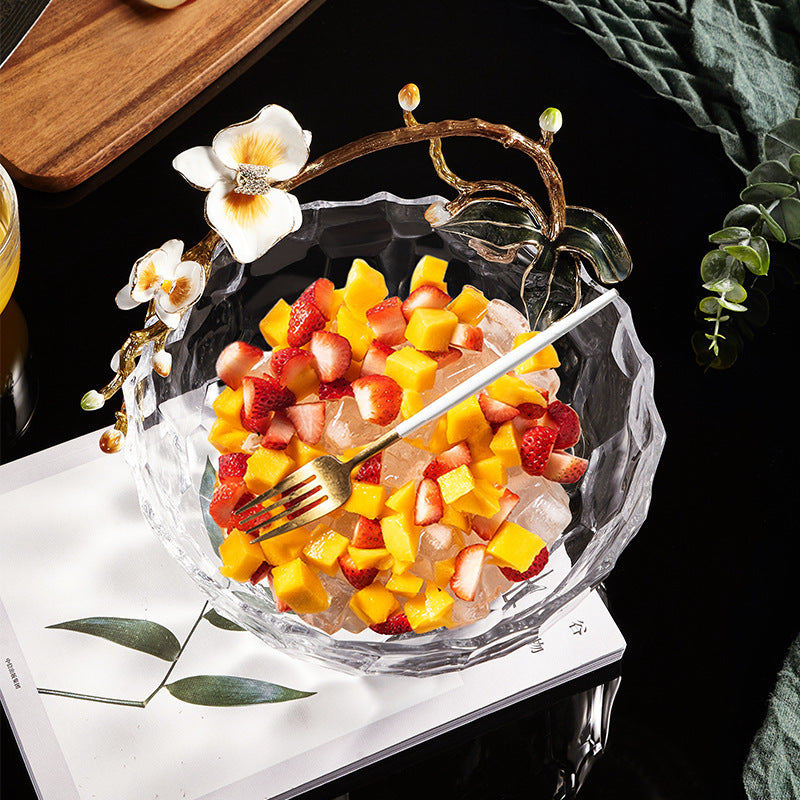 High-Transparency Glass Fruit Plate With Enamel Design For Living Room Coffee Tables